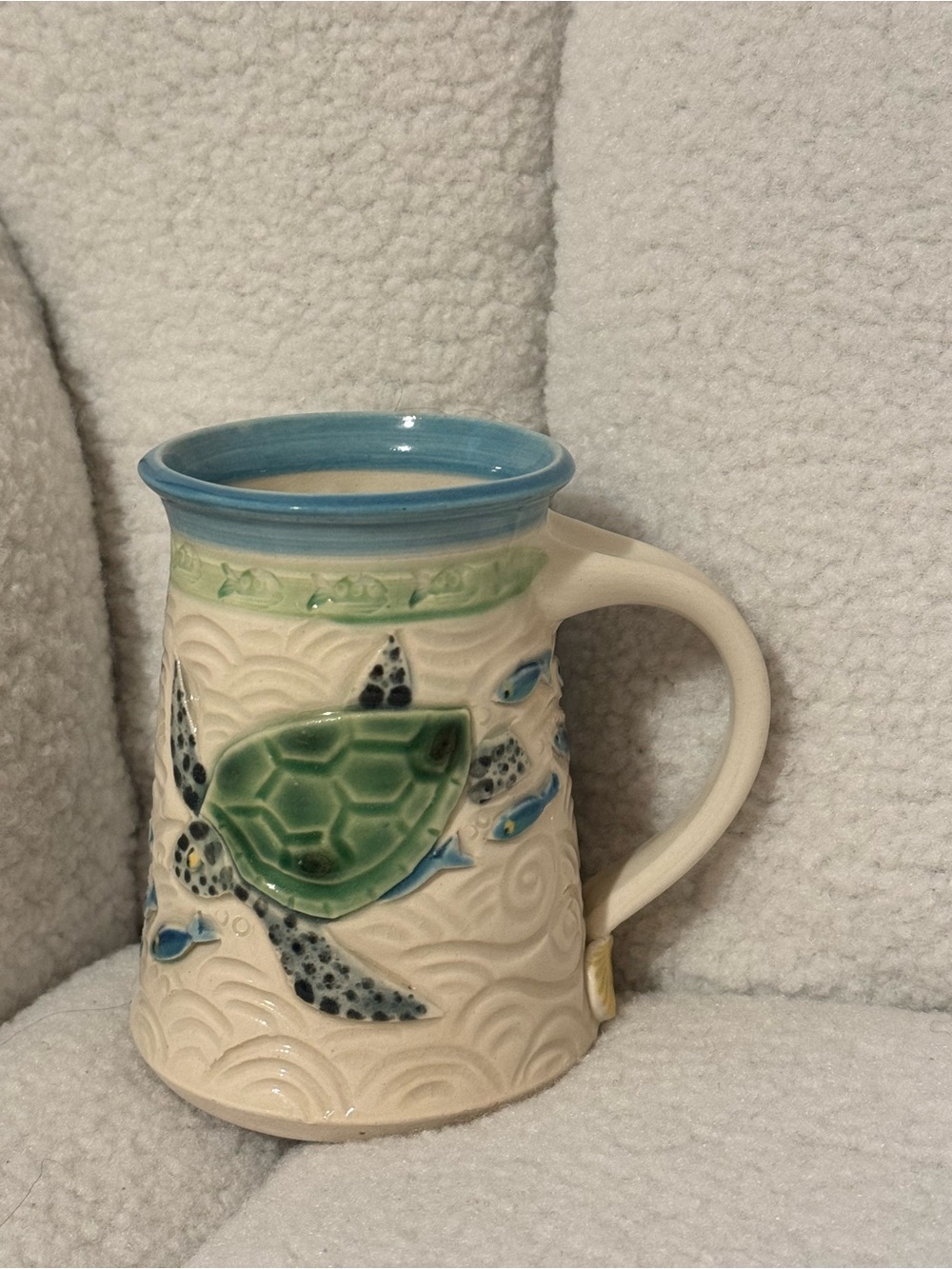 Handcrafted Turtle Ceramic Mug in Green and Blue - Home Art